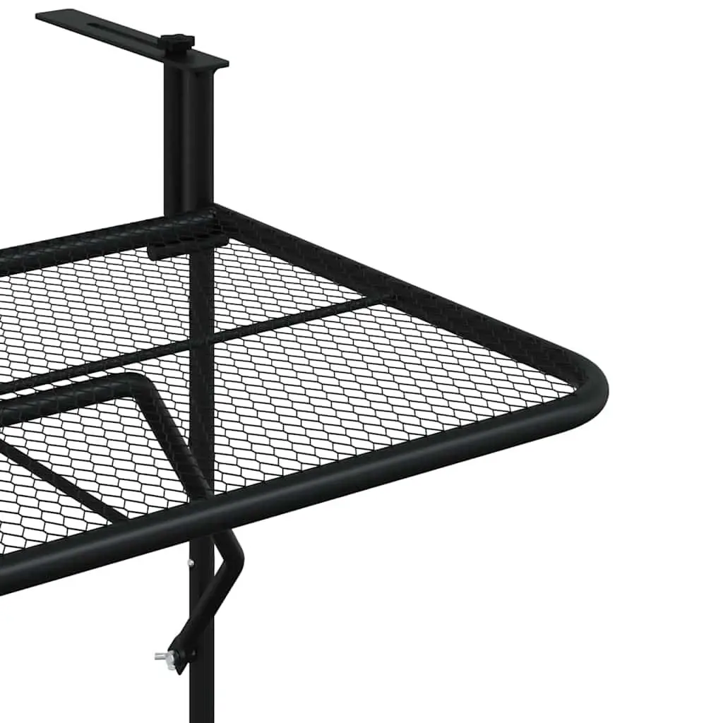 Foldable Balcony Side Table Black Steel Mesh 60x40cm
