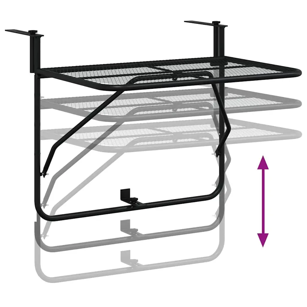 Foldable Balcony Side Table Black Steel Mesh 60x40cm