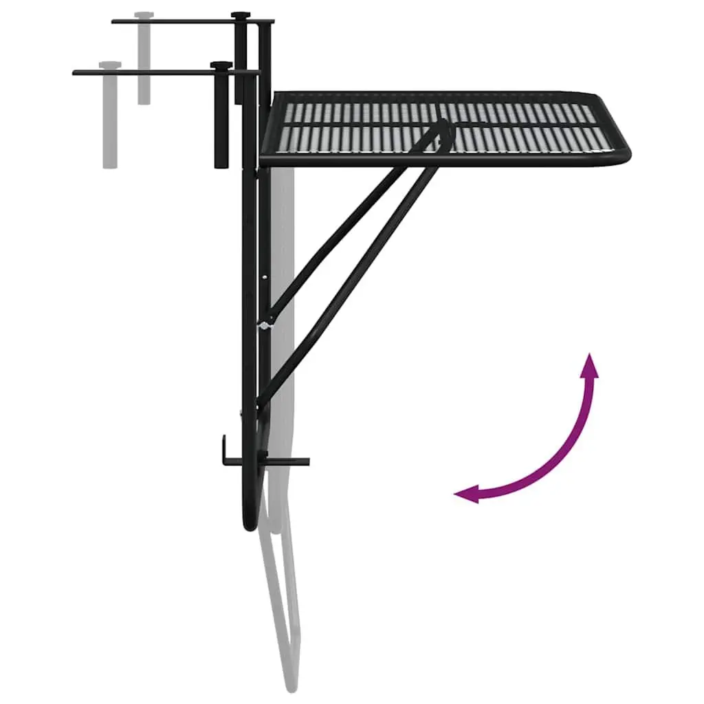 Foldable Balcony Side Table Black Steel Mesh 60x40cm