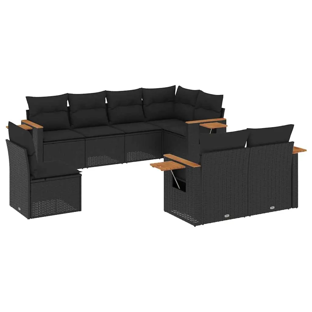 Garden Sofa Set 8 Piece Outdoor Furniture Black Poly Rattan Patio Sectional