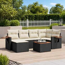 7 Piece Garden Sofa Set Outdoor Furniture Black Poly Rattan Patio Lounge with