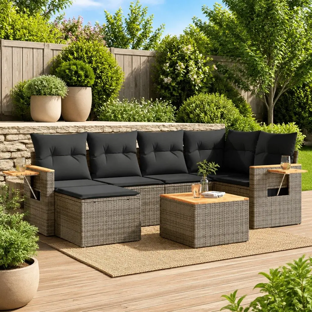 7 Piece Garden Sofa Set Grey Poly Rattan Outdoor Furniture