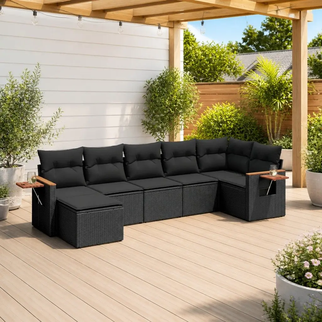 Garden Sofa Set 7 Piece Outdoor Furniture Patio Lounge Black Poly Rattan Modular