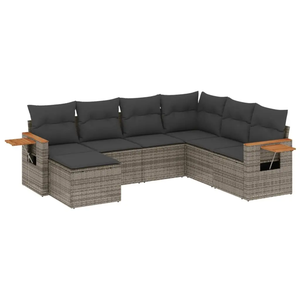 Garden Sofa Set 7 Piece Outdoor Furniture Grey Poly Rattan Modular Patio Seating