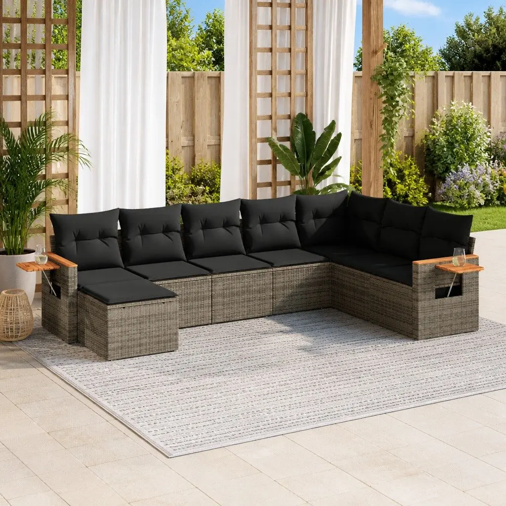 Garden Sofa Set 8 Piece Outdoor Furniture Grey Poly Rattan Modular Patio Seating