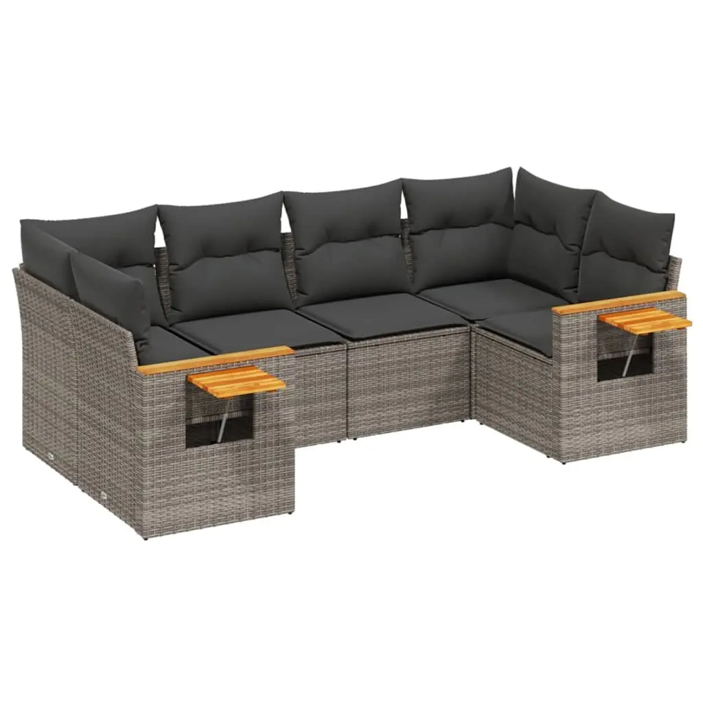Garden Sofa Set 6 Piece Outdoor Furniture Grey Poly Rattan Patio Lounge with