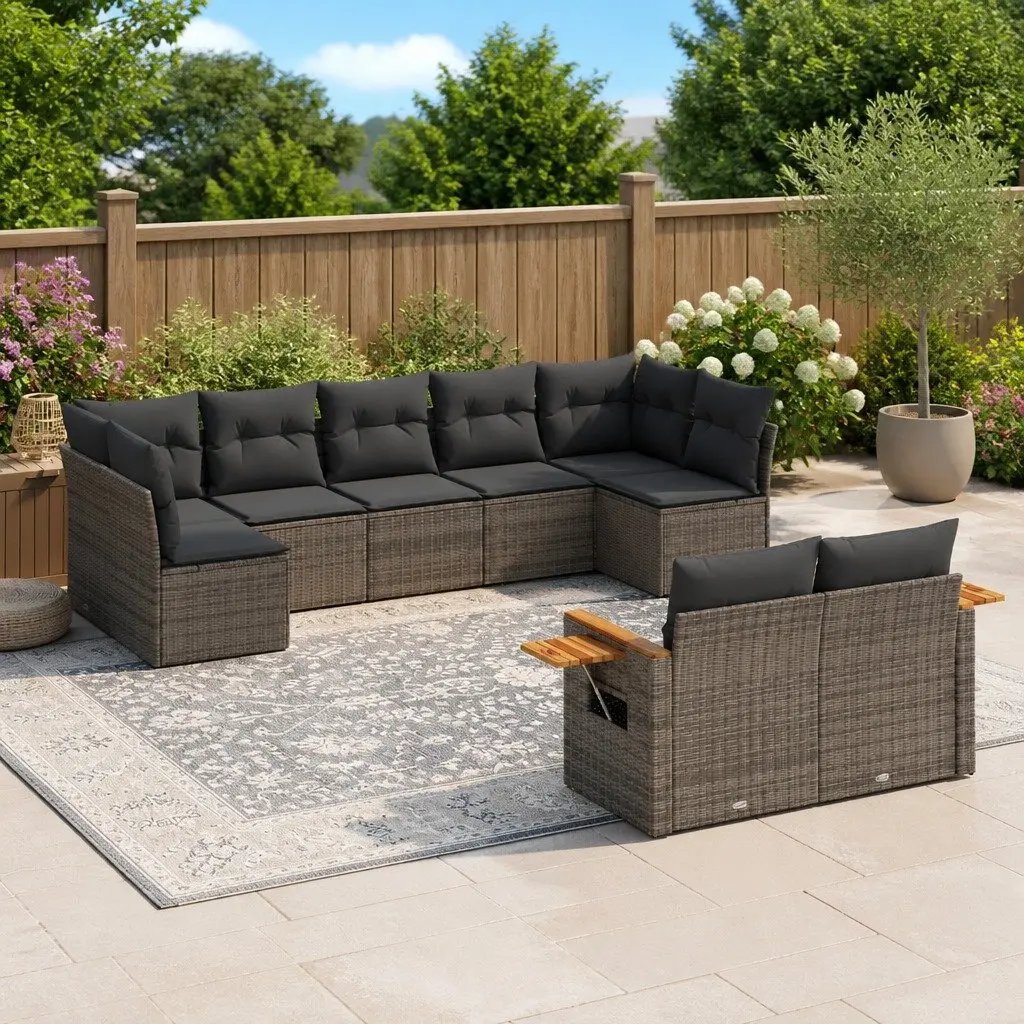 Modular Garden Sofa Set 9 Piece Grey PE Rattan Outdoor Furniture