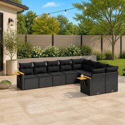 Garden Sofa Set 9 Piece Outdoor Furniture Poly Rattan Patio Seating Black