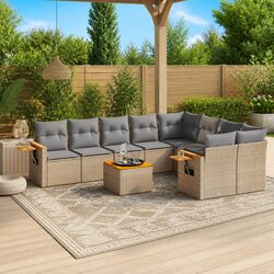 Garden Sofa Set 10 Piece Outdoor Furniture Beige Poly Rattan Patio Lounge