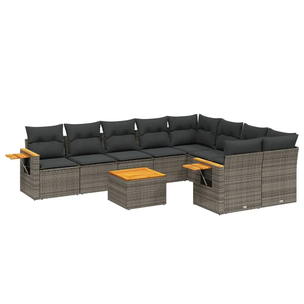 Garden Sofa Set 10 Piece Grey Poly Rattan Outdoor Furniture Patio Cushions