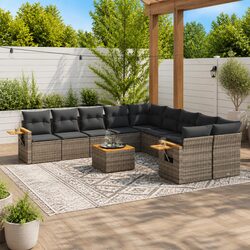 11 Piece Outdoor Garden Sofa Set with Storage Cushions Grey Poly Rattan