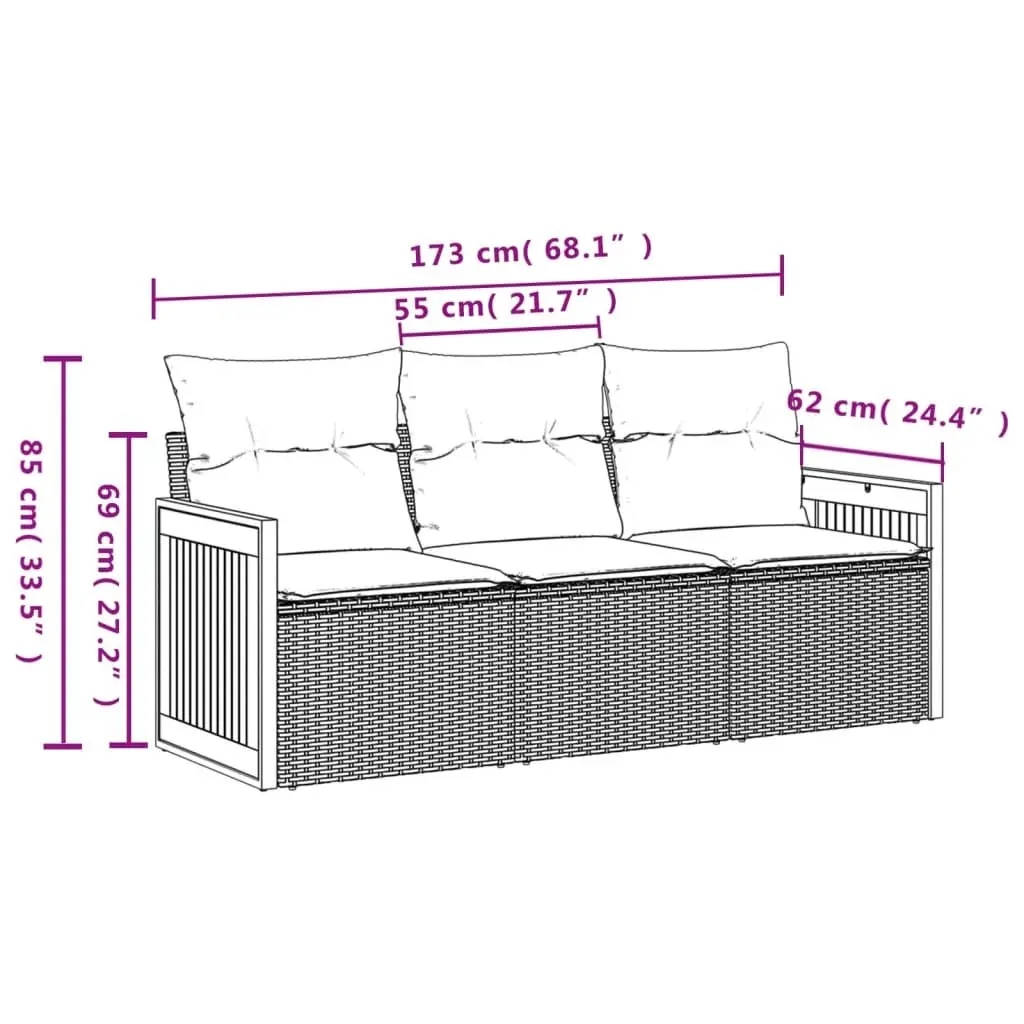 Garden Sofa Set 3 Piece Outdoor Furniture Poly Rattan Modular Patio Lounge with