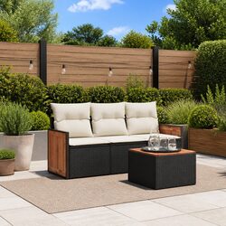 4 Piece Garden Sofa Set Black Poly Rattan Patio Outdoor Furniture with Cushions