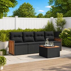Garden Sofa Set 5 Piece Outdoor Furniture Black Poly Rattan Patio Lounge with