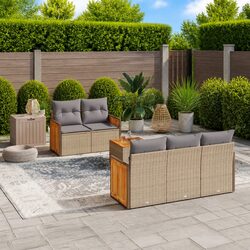 Garden Sofa Set 6 Piece Outdoor Furniture Beige Poly Rattan Patio Seating with