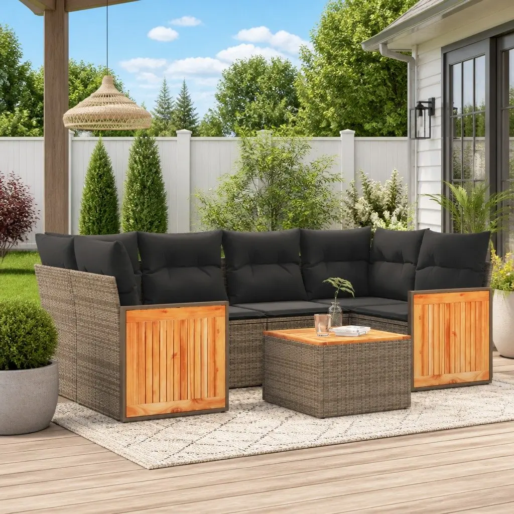 Garden Sofa Set 7 Piece Outdoor Furniture Patio Grey Poly Rattan with Cushions