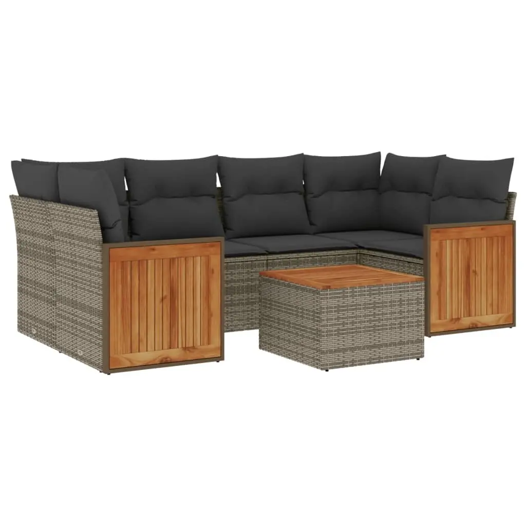 Garden Sofa Set 7 Piece Outdoor Furniture Patio Grey Poly Rattan with Cushions
