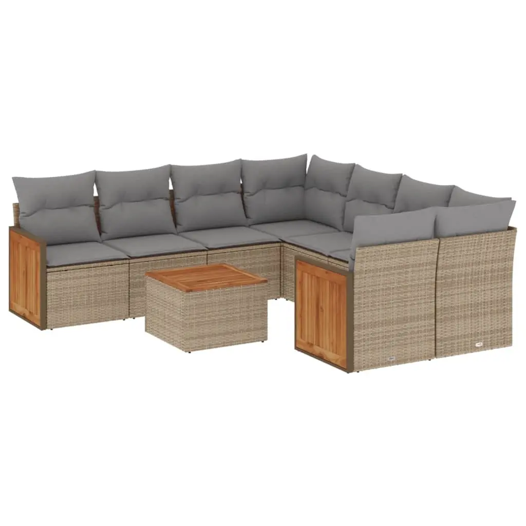 Garden Sofa Set 9 Piece Outdoor Furniture Beige Poly Rattan Modular Patio Lounge