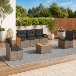 Friendly 6 Piece Garden Sofa Set with Acacia Table in Grey