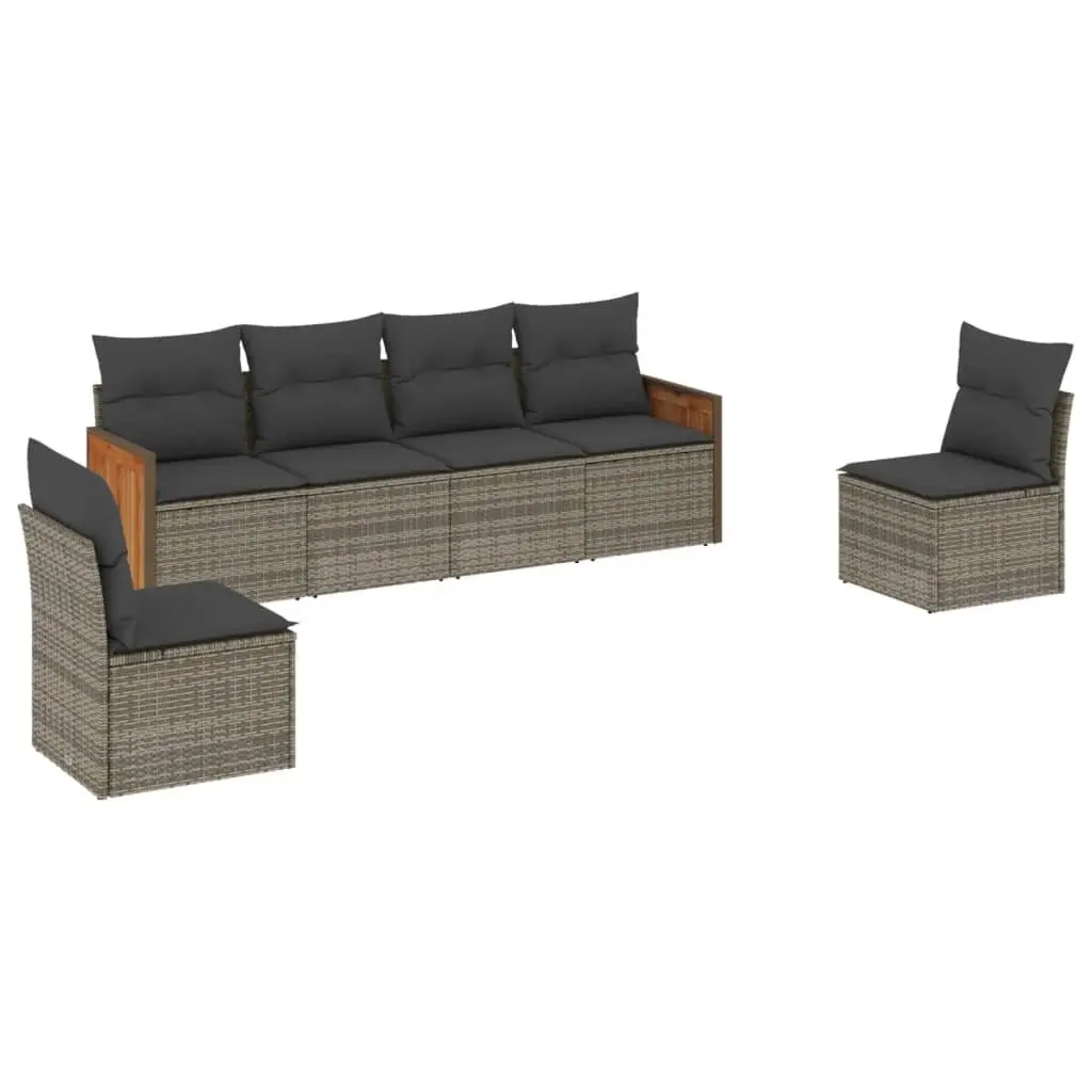 Garden Sofa Set 6 Piece Grey Poly Rattan Outdoor Furniture with Cushions and Storage Bag