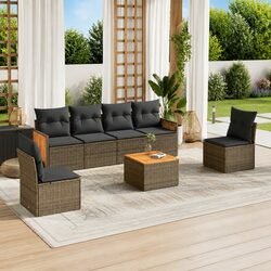 Garden Sofa Set 7 Piece Outdoor Furniture Grey Poly Rattan Patio Lounge with