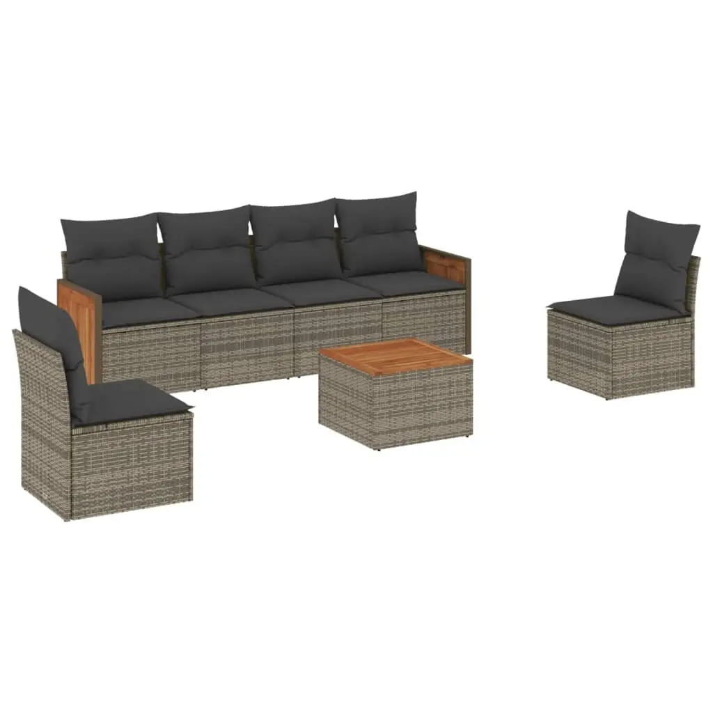 Garden Sofa Set 7 Piece Outdoor Furniture Grey Poly Rattan Patio Lounge with