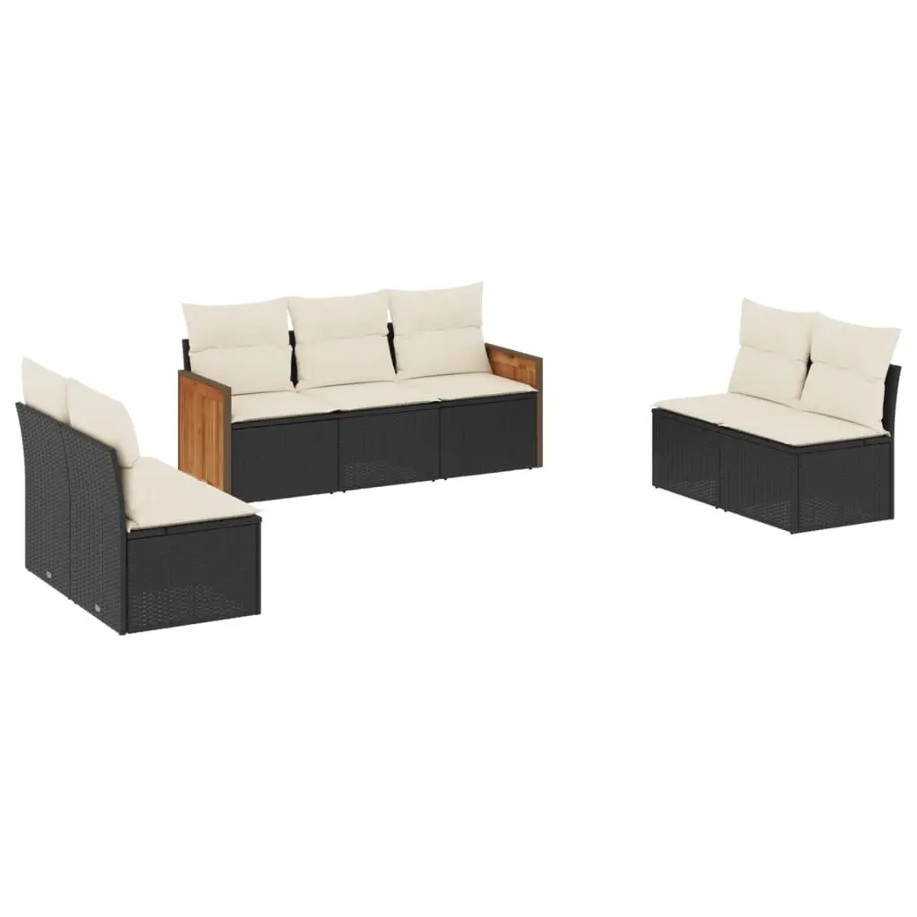 Garden Sofa Set 7 Piece Outdoor Furniture Black Poly Rattan Patio Lounge with