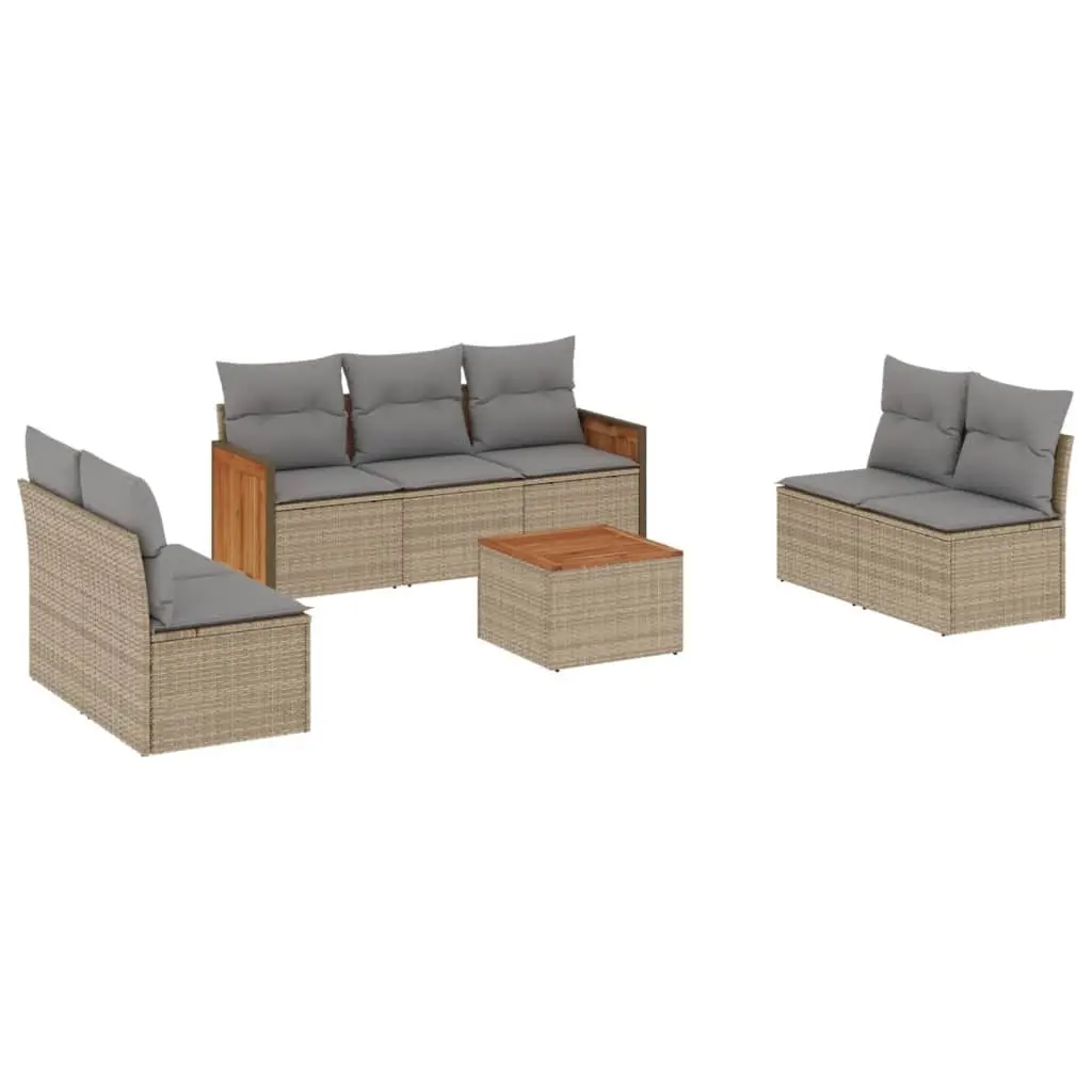 Outdoor Garden Sofa Set 8 Piece Beige Poly Rattan with Storage