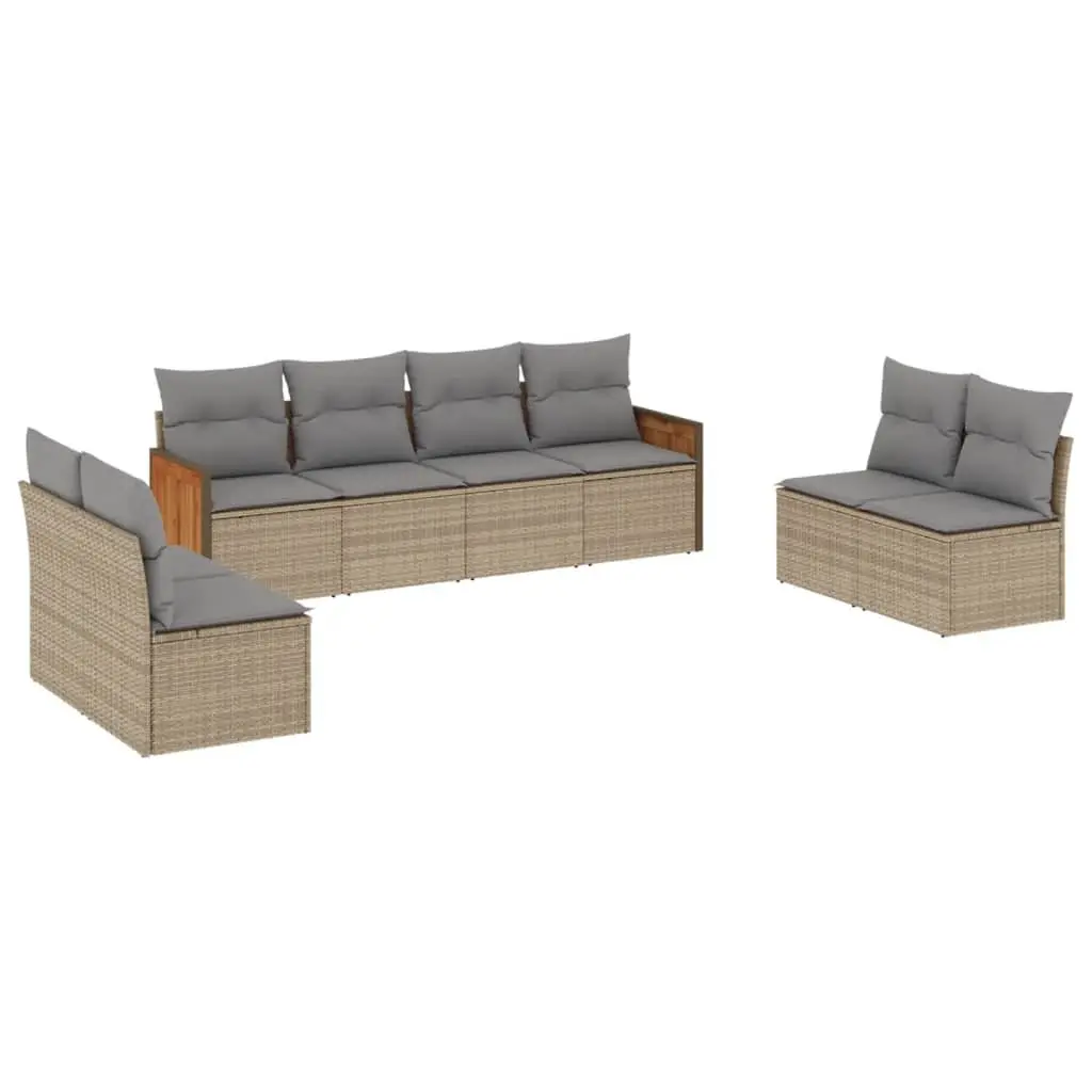 Garden Sofa Set 8 Piece Outdoor Furniture Beige Poly Rattan Modular Patio
