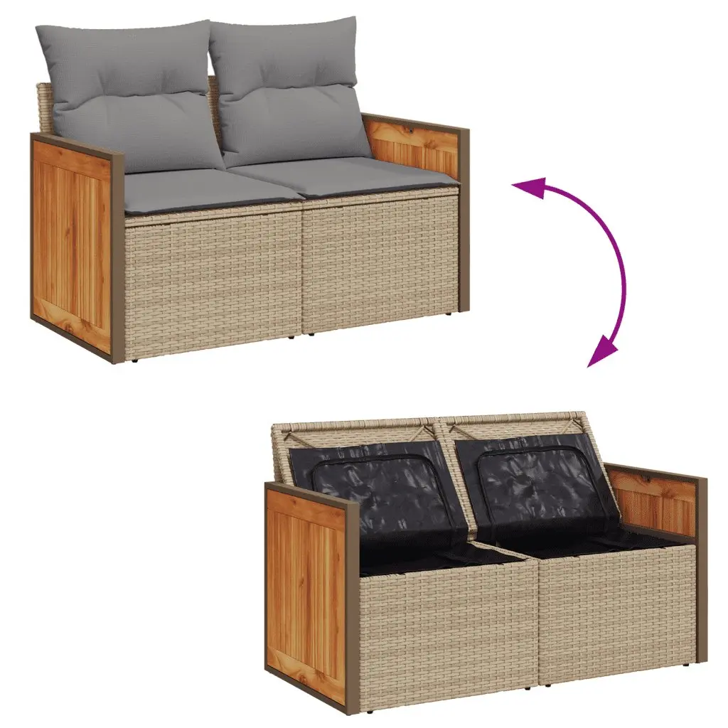 Garden Sofa Set 8 Piece Outdoor Furniture Beige Poly Rattan Modular Patio