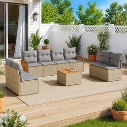 Garden Sofa Set 9 Piece Outdoor Furniture Beige Poly Rattan Patio Lounge