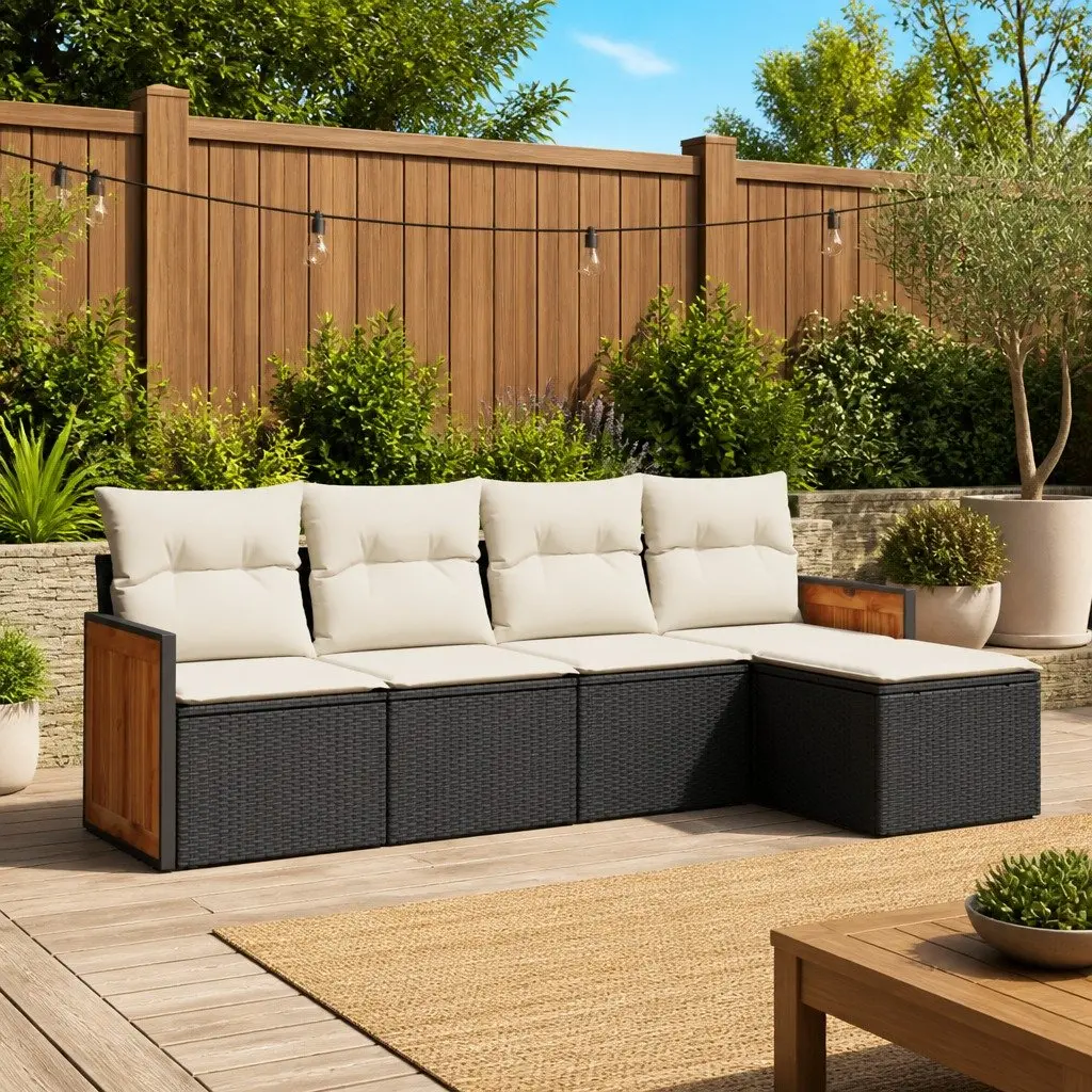 Garden Sofa Set 5 Piece Outdoor Furniture Patio Seating Black Poly Rattan