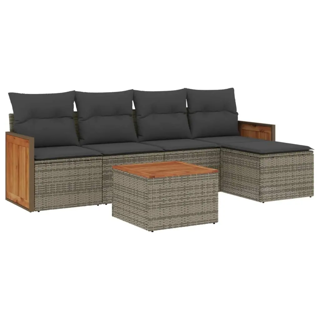 Garden Sofa Set 6 Piece Outdoor Furniture Grey Poly Rattan Patio Sectional