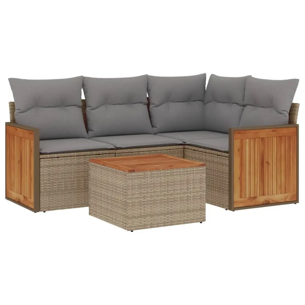 5 Piece Modular Outdoor Sofa Set with Cushions and Storage Bag Beige Poly Rattan