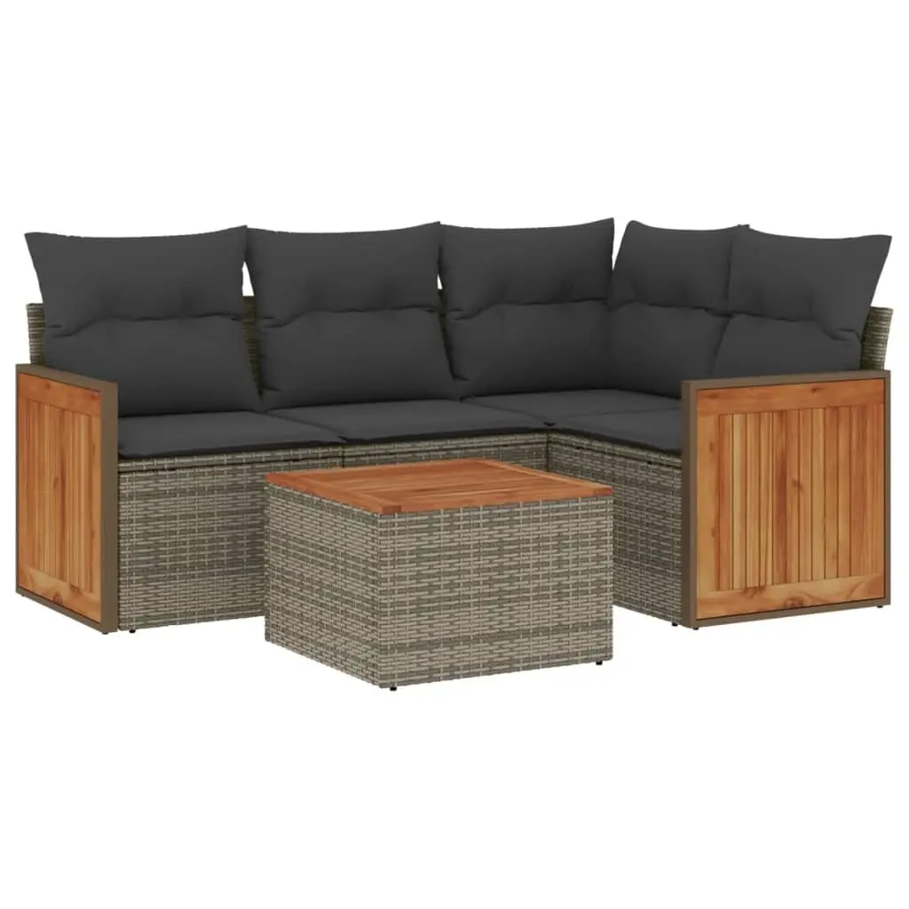 5 Piece Garden Sofa Set Grey Poly Rattan Outdoor Furniture with Storage Cushions