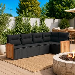 Garden Sofa Set 5 Piece Outdoor Furniture Patio Sectional with Cushions Black