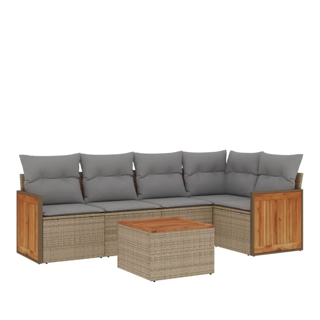 Garden Sofa Set 6 Piece Outdoor Furniture Beige Poly Rattan Patio Lounge Seating