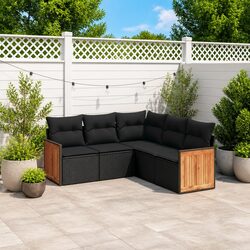 Garden Sofa Set 5 Piece Outdoor Furniture Patio Seating Black Poly Rattan