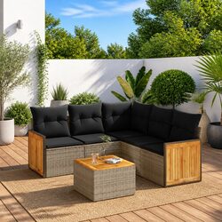 Garden Sofa Set 6 Piece Outdoor Furniture Grey Poly Rattan Modular Patio Seating