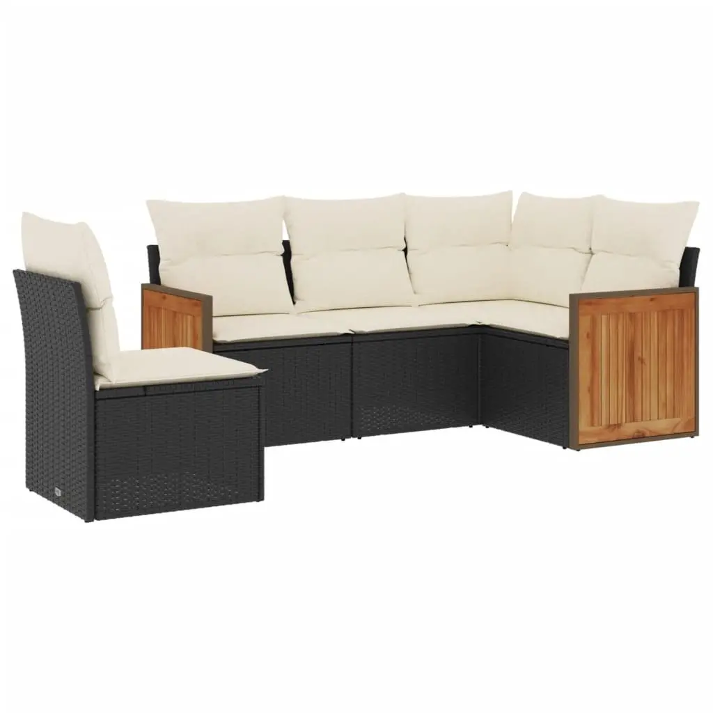 Garden Sofa Set 5 Piece Outdoor Furniture Black Poly Rattan Patio Sectional