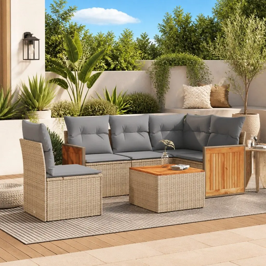 Outdoor Garden Sofa Set 6 Piece Patio Furniture with Cushions Storage Beige