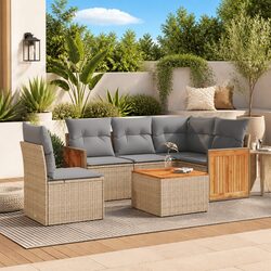 Outdoor Garden Sofa Set 6 Piece Patio Furniture with Cushions Storage Beige
