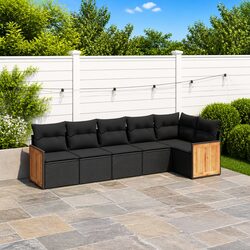 Garden Sofa Set 6 Piece Outdoor Patio Furniture Black Poly Rattan Modular