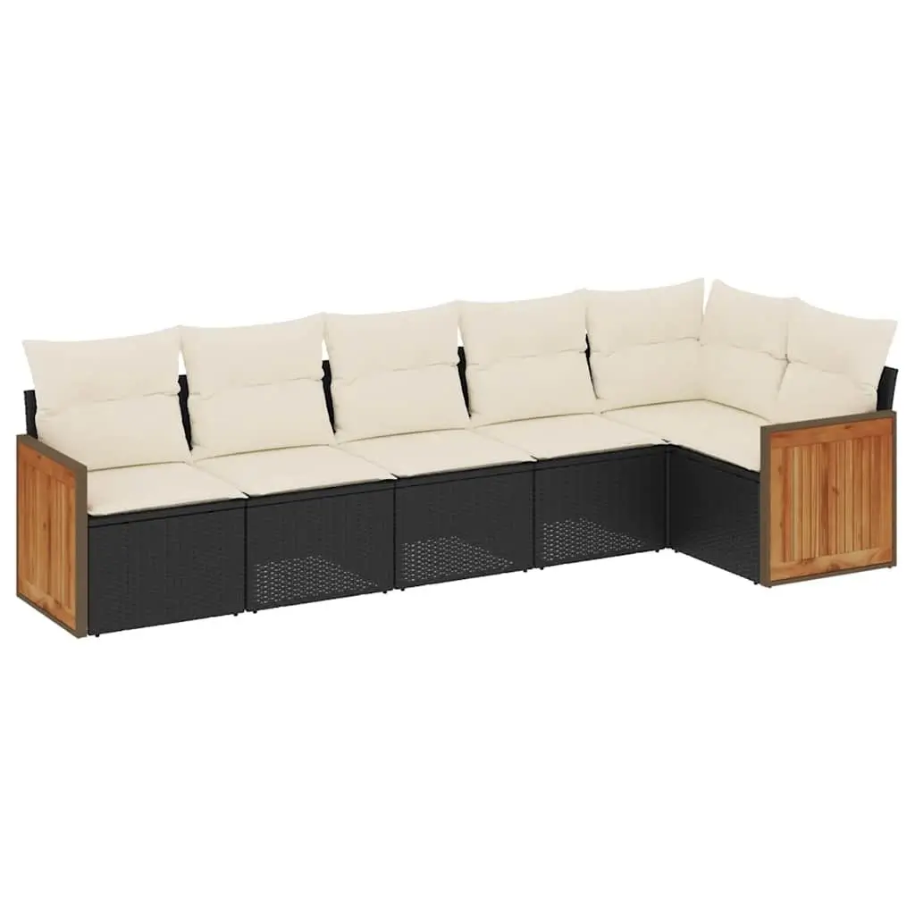 Garden Sofa Set 6 Piece Outdoor Furniture Patio Sectional with Cushions Black