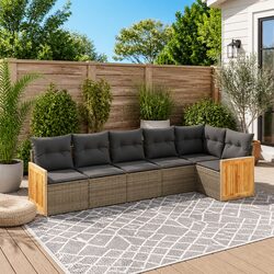 Garden Sofa Set 6 Piece Outdoor Furniture Patio Lounge Sectional Grey Rattan