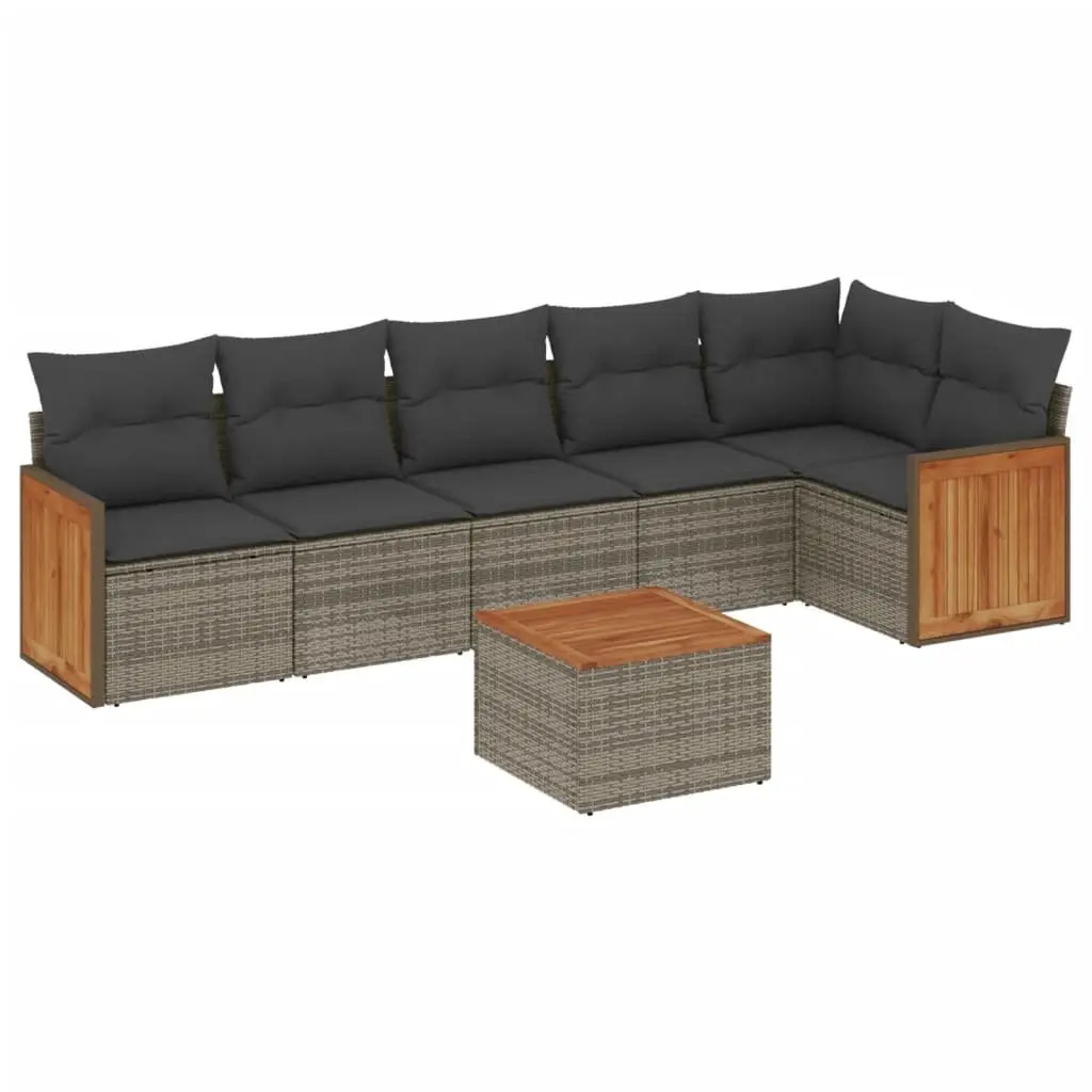 7 Piece Outdoor Garden Sofa Set Grey Poly Rattan Patio Furniture with Cushions