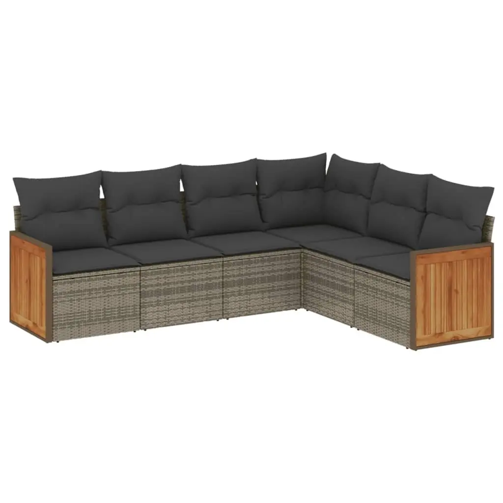 Garden Sofa Set 6 Piece Outdoor Furniture Grey Poly Rattan Modular Patio Seating