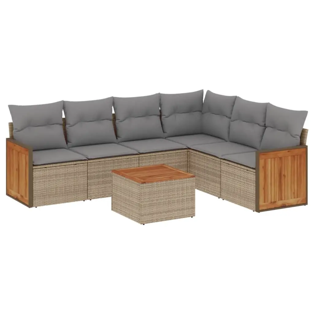 Garden Sofa Set 7 Piece Outdoor Furniture Beige Poly Rattan Patio Lounge with