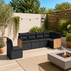Garden Sofa Set 6 Piece Outdoor Furniture Patio Lounge Black Poly Rattan Modular