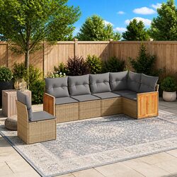 Garden Sofa Set 6 Piece Outdoor Furniture Patio Beige Poly Rattan with Cushions